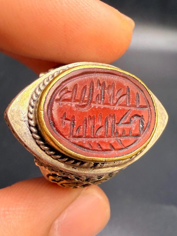 Islamic inscribed red agate ring – silver handcra… - image 1