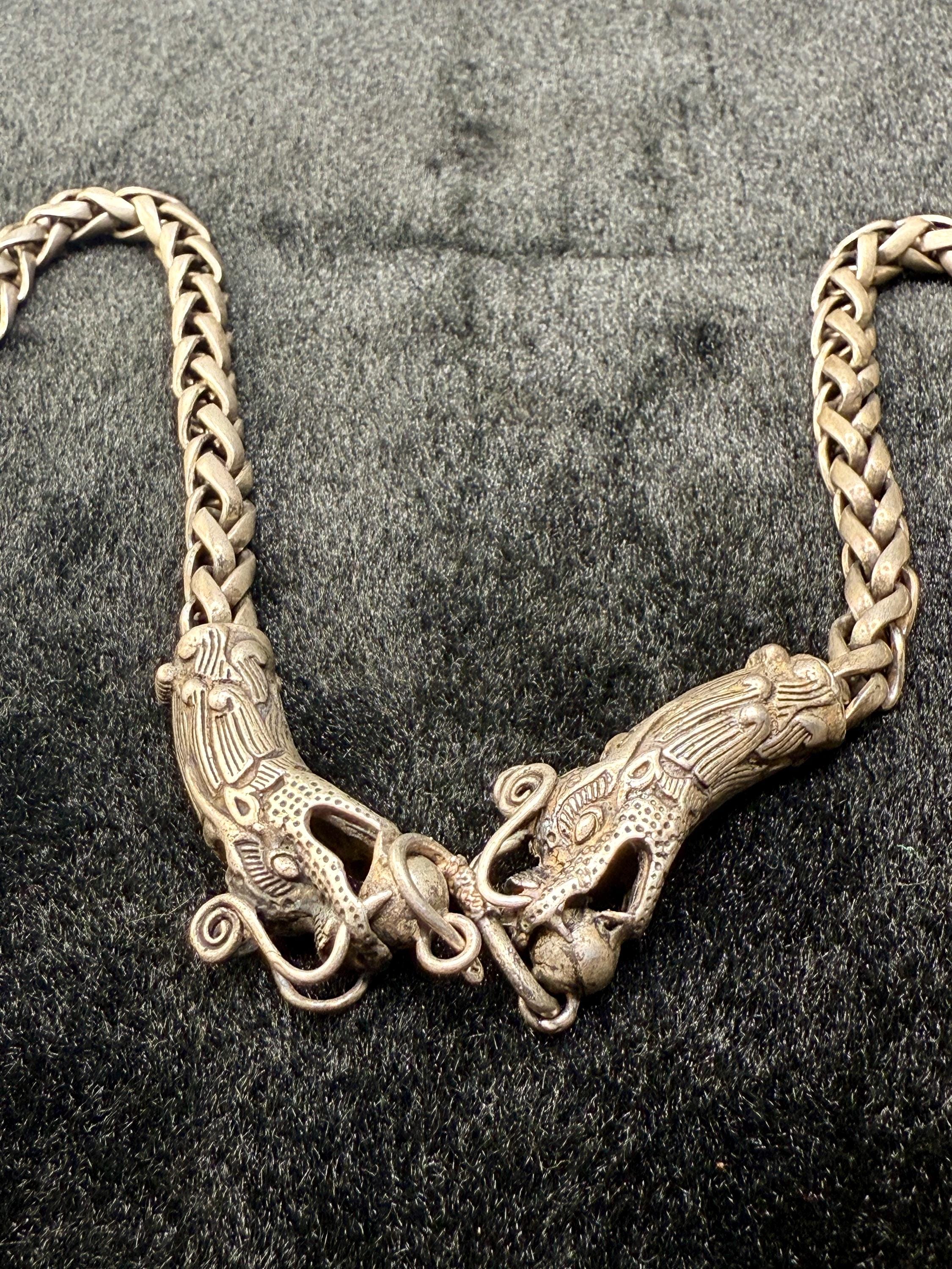 Vintage Heavy Tibetan Dragon Head Chain Necklace – Handcrafted Woven ...