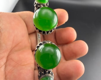 Tibetan Silver Jade Bangle – Handmade Ethnic Bracelet