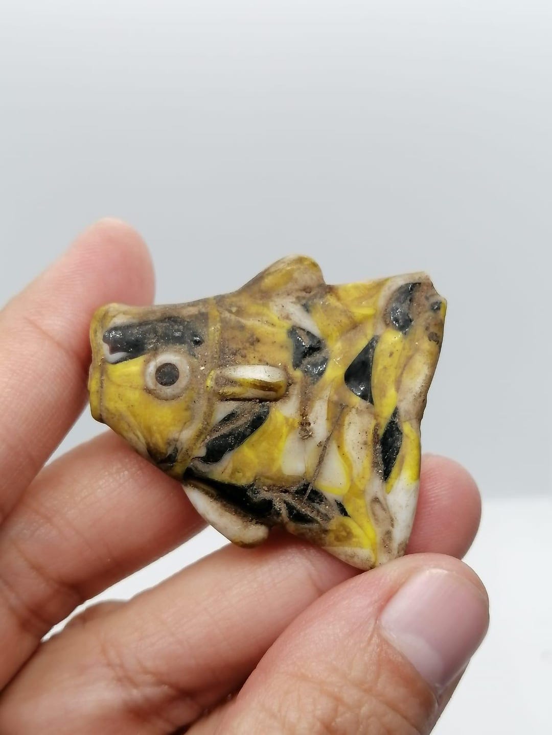 Ancient Roman Fish Amulet: Yellow Patterned Glass Pendant, Tribal ...