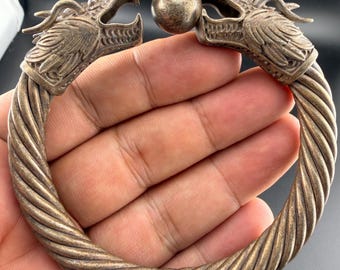 Tibetan Silver Double Wolf Bracelet with Red Glass Gemstones – Warrior Power & Protection Bangle