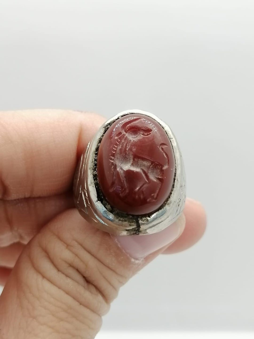 Red String Intaglio Ancient Rare Carnelian Intaglio Seal – Red Bird Carving Round Stone ...
