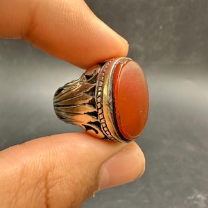Vintage Afghan Handmade Silver Carnelian Ring – Bold Tribal Statement Jewelry (Size R / 9)