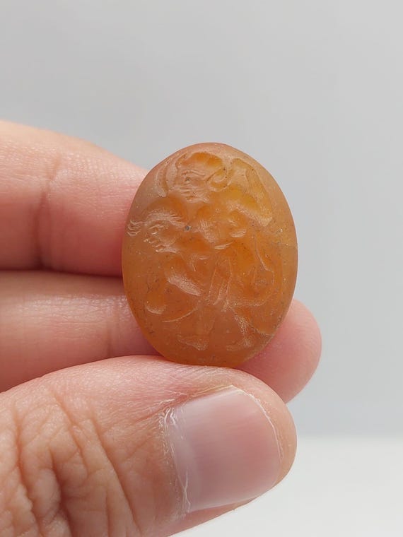 Ancient Roman Carnelian Intaglio Seal Oval Bead Winged Eros Cherub Pendant