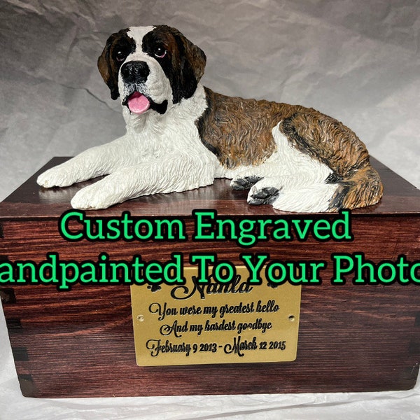 Custom Engraved Saint Bernard Keepsake Urn For Ashes Pet Portrait To Your Photos