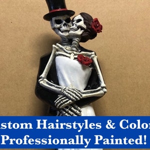 Custom Handpainted Wedding Cake Topper ETERNAL LOVE Skeleton Bride and Groom Resin Statue Gothic