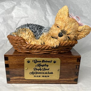 Handmade Custom Engraved Yorkie Urn Yorkshire Terrier: Pet Portrait Memorial