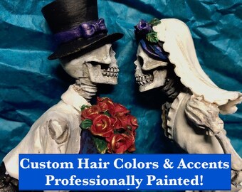 Custom Wedding Cake Topper COURTIN' - Skeleton Redneck Bride and Groom Gothic Pets