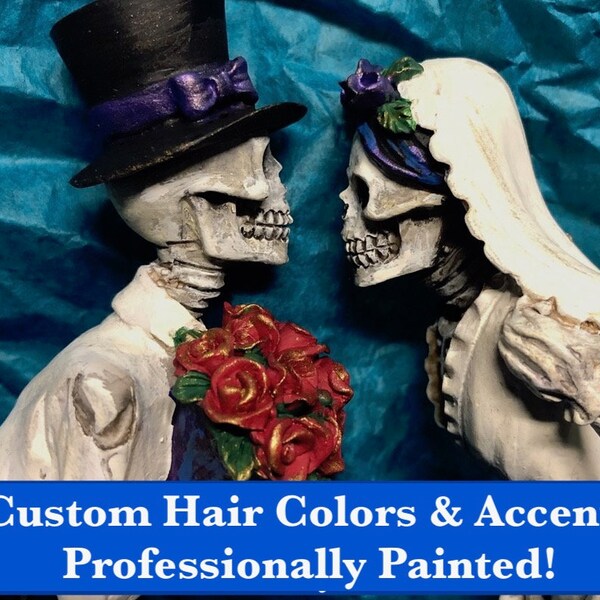 Custom Wedding Cake Topper COURTIN' - Skeleton Redneck Bride and Groom Gothic Pets