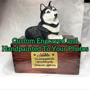 Custom Engraved Handpainted Siberian Husky Urn For Ashes Pet Portrait To Your Photos