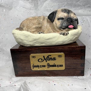 Handpainted Pug Urn Pet Portrait Engraved Memorial To Your Dog's Photo