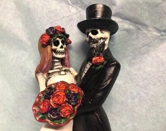 Custom Amor Por Vida Skeleton Bride and Groom Wedding Cake Topper