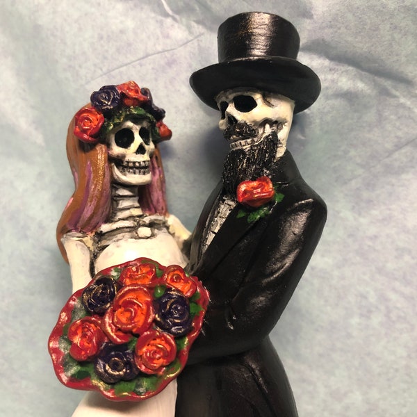 Custom Amor Por Vida Skeleton Bride and Groom Wedding Cake Topper