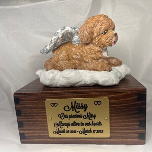 Handmade Custom Engraved Maltese On A Cloud Urn Pet Portrait Figurine To Your Dog&#39;s Photo