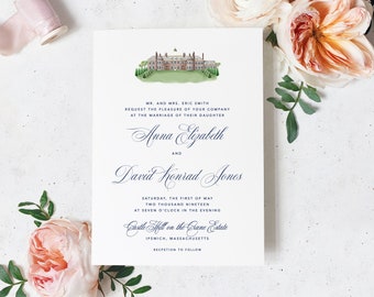 Custom Wedding Venue Illustration Invitation