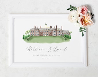 Custom Wedding Venue Illustration, Wedding Gift, Anniversary Gift, Sign, Portrait