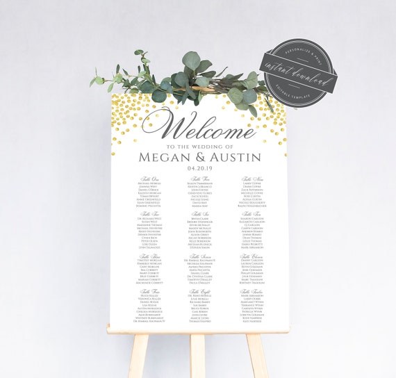 Gold Dots Wedding Seating Chart, Instant Download, 3 Sizes to Choose From