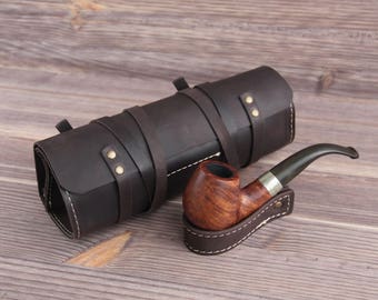 Genuine Leather Pipe & Tobacco Pouch Case Holder. Pipe Roll. Pipe Bag. Pipe holder.