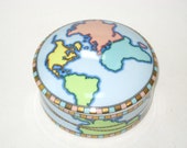 Tiffany Co World Map Round Porcelain Trinket Jewelry Box Signed