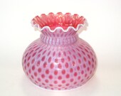 Fenton Cranberry Opalescent Coin Dot Spot Lamp Shade Ruffled Top Overall 8 quot - Fitter 6.75 quot