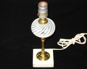 Fenton French Opalescent Spiral Boudoir Electric Table Lamp w Marble Base Swirl Optic