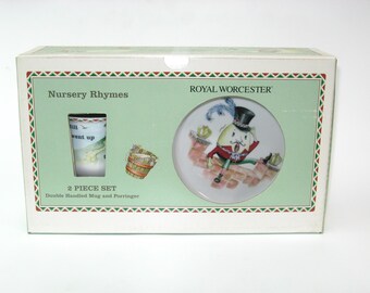 Juego de vajilla infantil Royal Worcester NIB, 2 cuencos/escudilla Humpty Dumpty y taza con asa Jack & Jill, Inglaterra