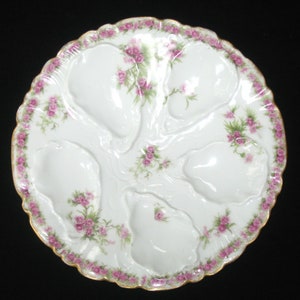 GDA Limoges 5 Well Oyster Plate - Ornate Hand Painted Porcelain w/ Pink Flowers & Gold - Charles Field Haviland France (2 Avail)