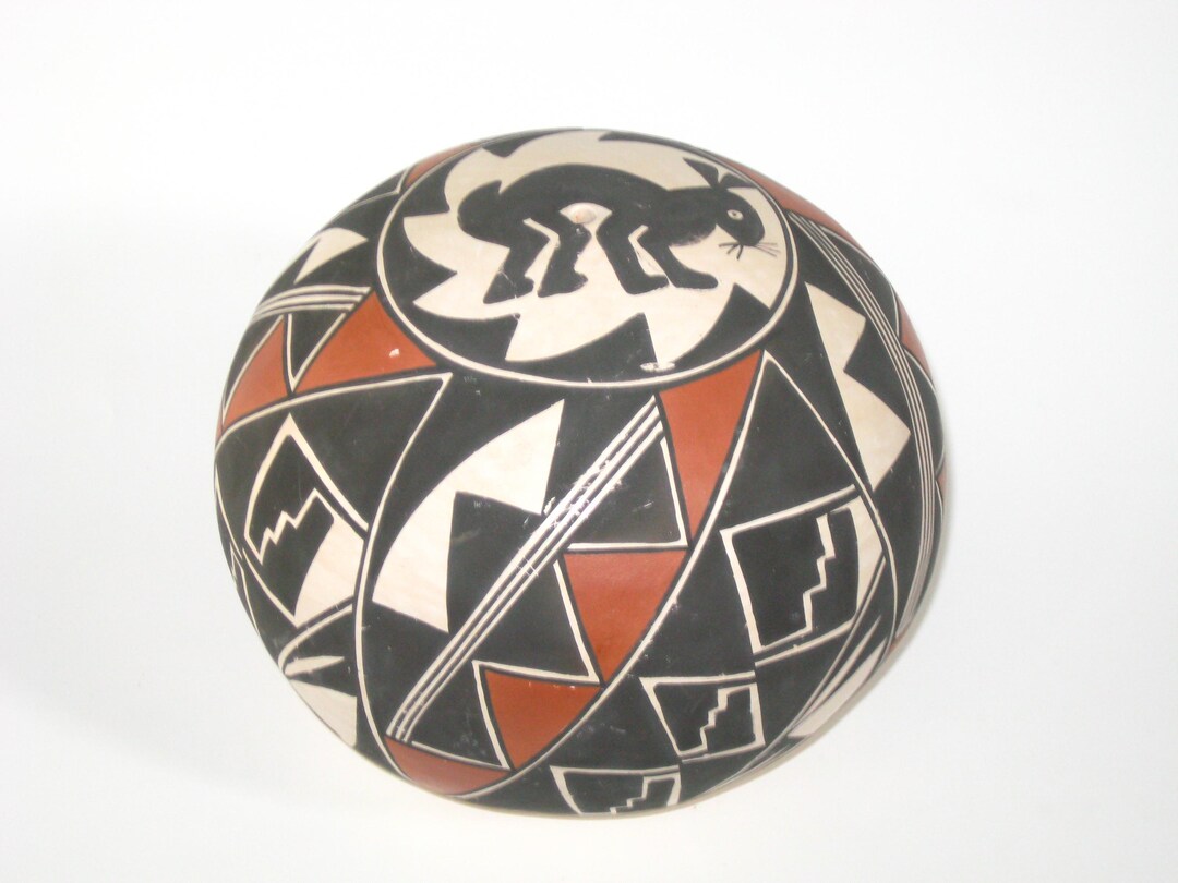 Artist Signed 'sal' Acoma Pueblo Hand Painted Polychrome Seed Jar Pot W ...