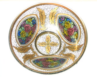 Cuenco con pie de vidrio artístico dorado y esmaltado pintado a mano estilo bohemio Haida Hermann Pautsch, estilo secesionista antiguo, c. 1910-1920