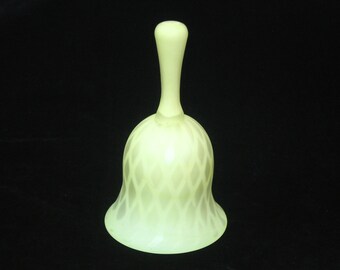 Murano URANIUM Yellow Diamond Quilted Satin Glass MOP Dinner Bell; Vintage Victorian Style  Air Trap Art Glass Italy