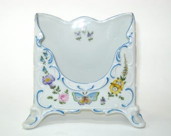 ANNA WEATHERLEY Signed Letter, Mail or Paper Napkin Holder Handpainted Porcelain Hungary w/ Butterflies & Flowers MINT