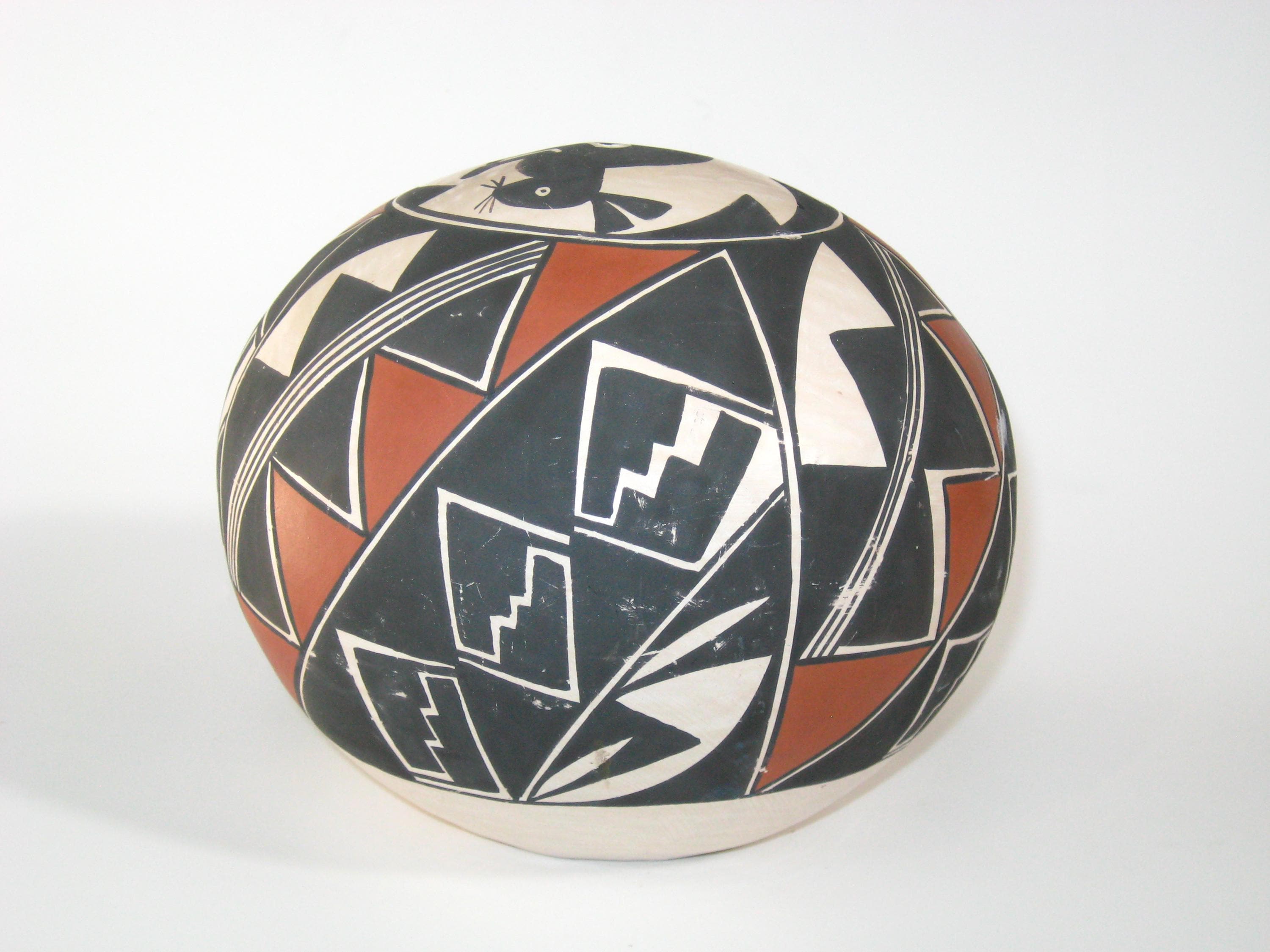 Artist Signed 'sal' Acoma Pueblo Hand Painted Polychrome Seed Jar Pot W ...