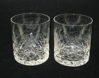 2 vasos de whisky Rogaska GALLIA de cristal, dobles, para whisky, de lados rectos; estilo vintage, hechos a mano en Yugoslavia.