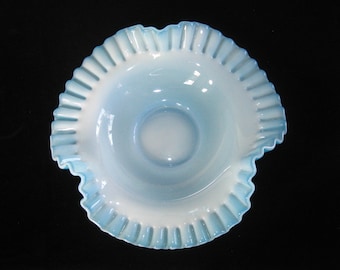 Fenton Blue Opalescent Large 10" Triangle Bowl #1522-10 c. 1940s-1950s - Ruffled Glass HTF Shape Console Bowl