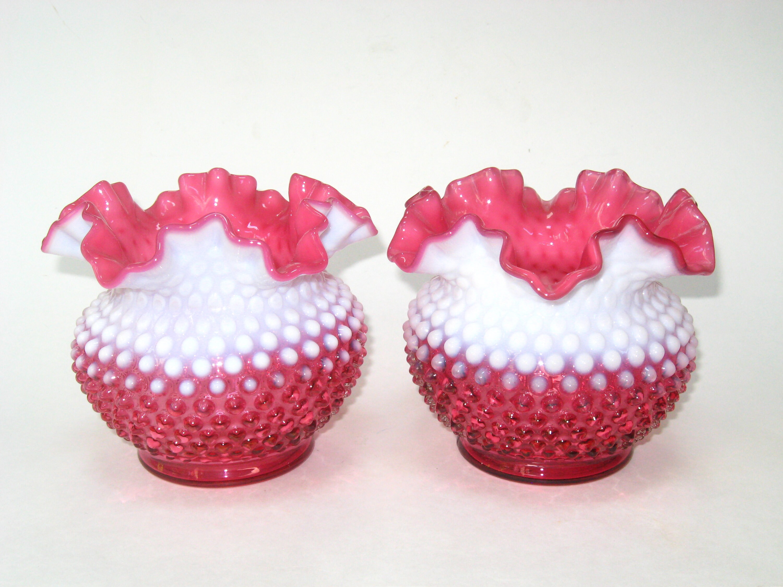 Fenton Art Glass Cranberry Pink Opalescent Hobnail #3850 Double Crimped ...