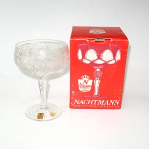 NOS in Box NACHTMANN Crystal TRAUBE Clear Tall Sherbet / Saucer Champagne Glass; Original Foil Labels Made in W Germany