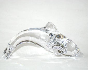Daum Crystal Leaping Dolphin Figurine France MINT - Modernist Paperweight Signed