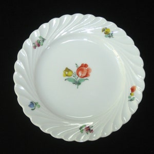 Vintage /Antique Nymphenburg Signed Swirl Ribbed 6.25&quot; Dessert Plate; Hand Painted Floral Porcelain Meissen Style China Germany