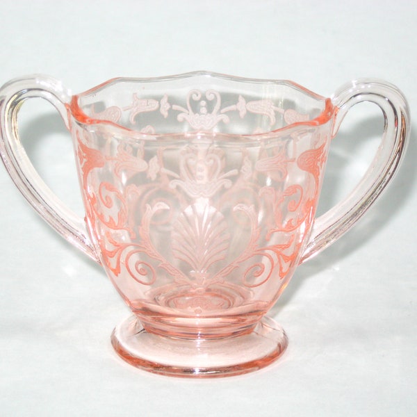 Fostoria PINK VERSAILLES Etch Footed Open Sugar Bowl #2375-1/2 - Vintage Elegant Depression Era Glass