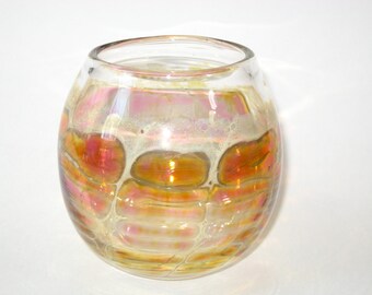 Herb Babcock Iridescent Rose Bowl Vase Signed Dated 1977; Rare Cranbrook Academy Studio Art Glass Pioneer Littleton Student