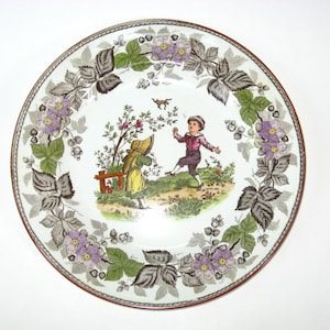 Rare Antique Wedgwood Etruria Victorian Polychrome Display Plate - Children Playing BRAMBLE Border