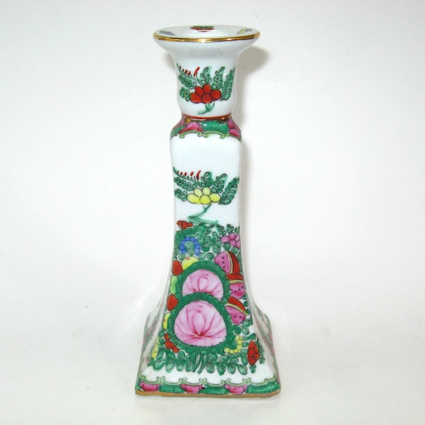 Chinese Rose Medallion 20th Century Porcelain Candlestick Hand Painted in Hong Kong