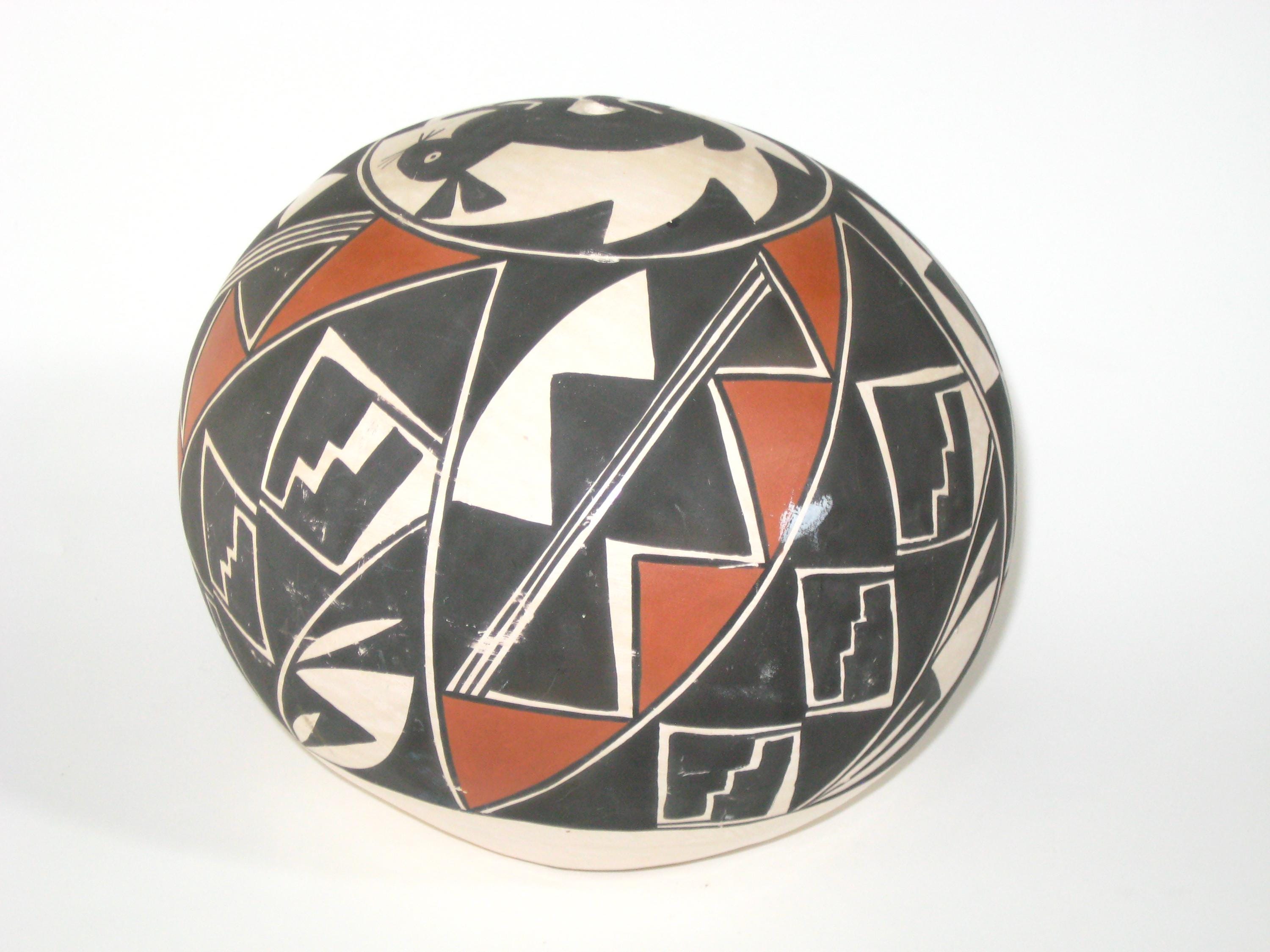 Artist Signed 'sal' Acoma Pueblo Hand Painted Polychrome Seed Jar Pot W ...