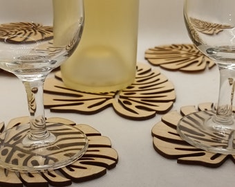 Sous-verre bois feuille palmier monstera