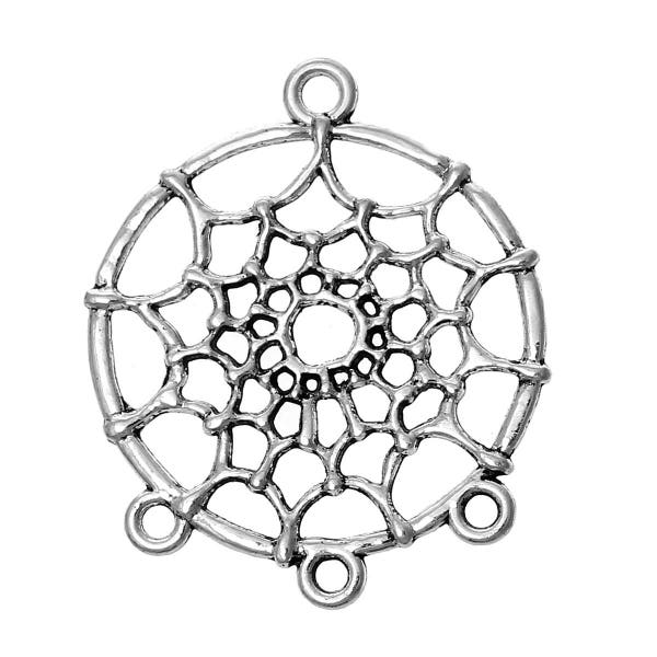 50 Connecteurs de Bijoux Forme Attrapeur de Rêves Argent Vieilli 34  x 28 mm