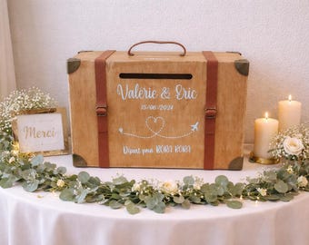 Wooden suitcase wishing well for weddings and birthdays