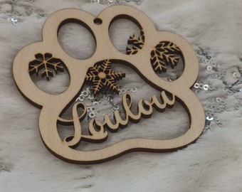 Boule de Noël, ornement chien personnalisé en bois avec nom