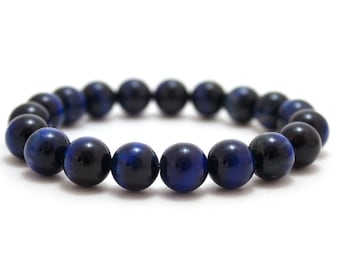 Mens Tiger Eye Bracelet, Natural Blue Tiger Eye, Gemstone Bracelet, Beaded Jewelry Bracelet, Mens Beaded Bracelet, Gift for Him, Best Seller