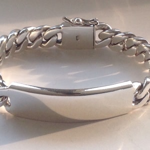 Pulsera de identificación de plata esterlina 925 maciza auténtica con eslabones cubanos de motociclista pesado de 7,5" para hombre