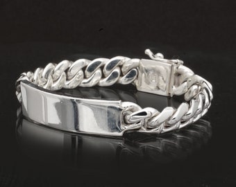 Heavy Solid Sterling Silver DOUBLE 2 Row Curb Link ID Bracelet 